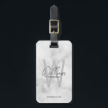 Marble Modern Script Personalised Groomsmen Luggage Tag<br><div class="desc">Modern Minimalist Personalised Monogram and Name Gifts This design features personalised name in grey modern handwriting script font style and monogram in light grey modern sans serif font style as background, with wedding details in grey modern sans serif font style, on white marble background. Also perfect for best man, maid...</div>