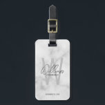 Marble Modern Script Personalised Groomsmen Luggage Tag<br><div class="desc">Modern Minimalist Personalised Monogram and Name Gifts This design features personalised name in grey modern handwriting script font style and monogram in light grey modern sans serif font style as background, with wedding details in grey modern sans serif font style, on white marble background. Also perfect for best man, maid...</div>