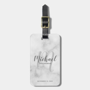 Marble Modern Script Personalised Groomsmen Luggage Tag