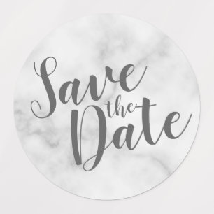 Marble Modern Script Wedding Save the Date Labels