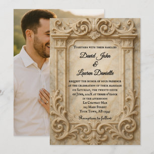 Marble Monarch Photo Wedding Invitation