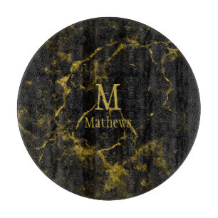 Marble Monogram Black Gold 12" Cutting Board