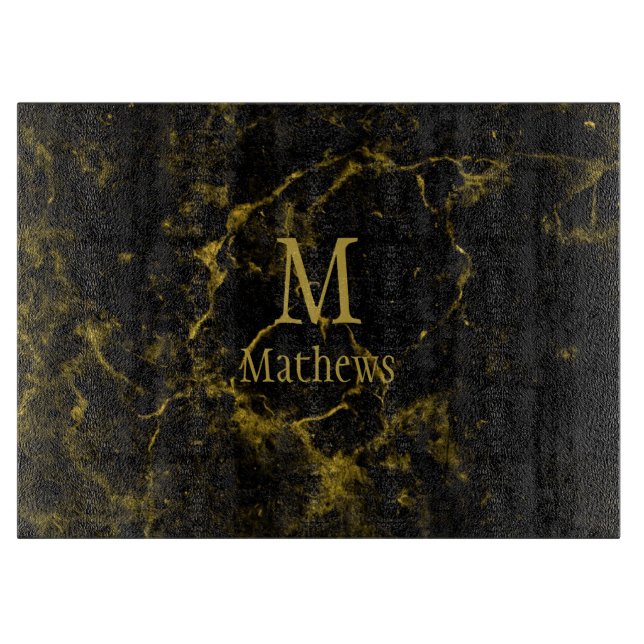 Marble Monogram Black Gold  Cutting Board (Front)