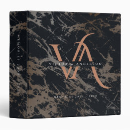 Marble Monogram Black Rose Gold Modern Photo Album 3 Ring Binder