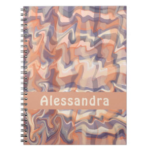 Marble monogram boho tartan burnt orange purple notebook
