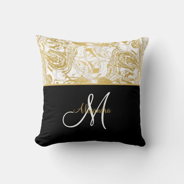 Marble Monogram Gold White Black  Cushion (Front)