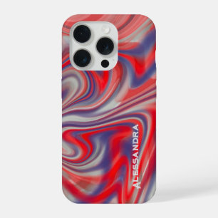 Marble monogram red blue grey abstract swirl iPhone 15 pro case