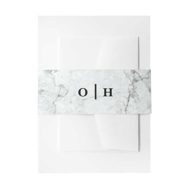 Marble monogram wedding invitation belly band (Front Example)