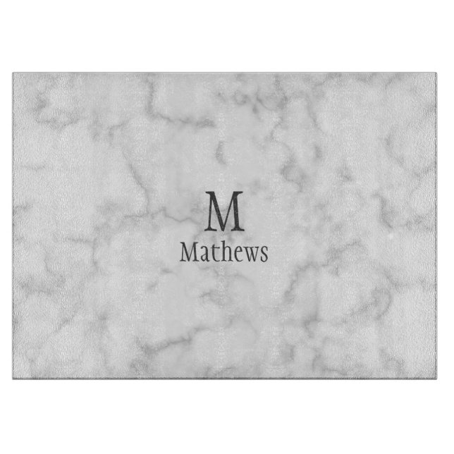 Marble Monogram White Custom Cutting Board (Front)