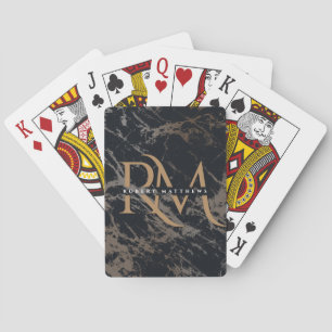 Marble Monogrammed Black Gold Initials Elegant Playing Cards