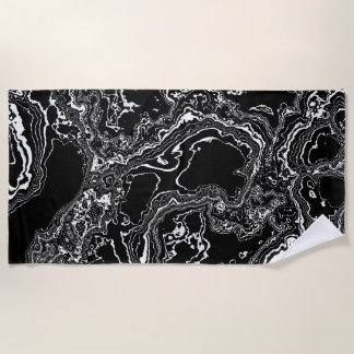 Marble Mystique - Agate Elegance -black and white- Beach Towel