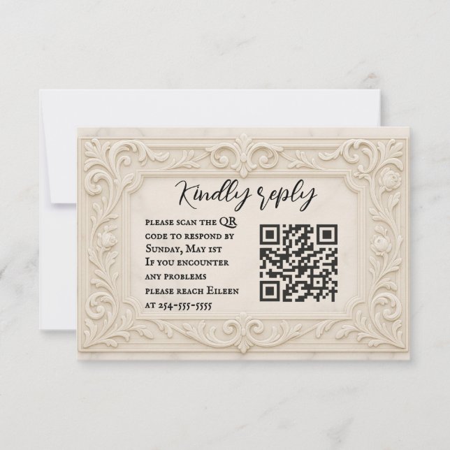 Marble Mystique QR Code Wedding RSVP Card (Front)