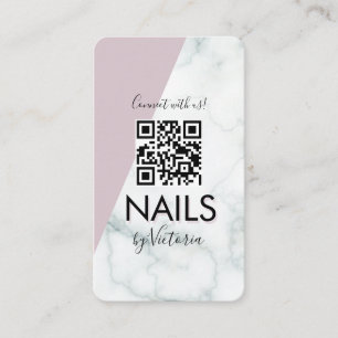 Marble Nail Salon Beauty Colorblock Pink QR Code  Business Card