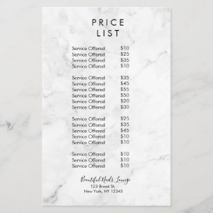 Marble Nail Salon Price List Menu Flyer