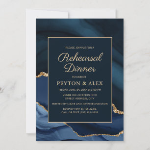 Marble Navy Blue Gold Elegant Rehearsal Dinner Invitation