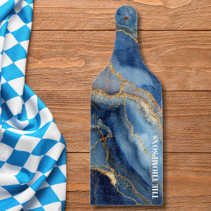 Marble Navy Blue Gold Glitter Elegant Personalized Cutting Board