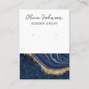 Marble Navy Blue Gold Jewellery Earring Display  Business Card