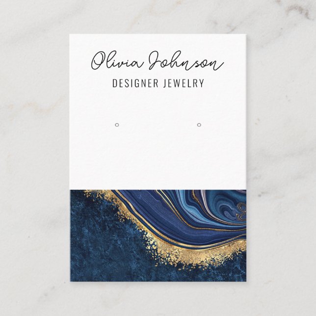 Marble Navy Blue Gold Jewellery Earring Display  Business Card (Front)