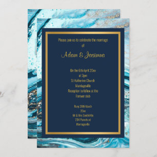 MARBLE NAVY GOLD LAYERED WEDDING INVITATION