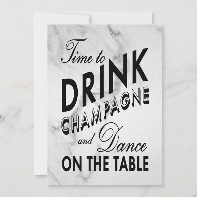 Marble New Year's Time to Drink Champagne Invite (Front)