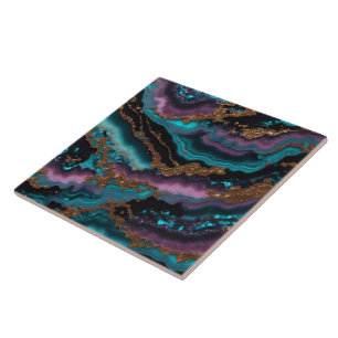 Marble Ocean Blue Pink Gold Modern Collectio Ceramic Tile