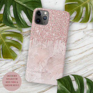 Marble Ombre Blush Pink Rose Gold Glitter Pattern iPhone 16 Pro Max Case