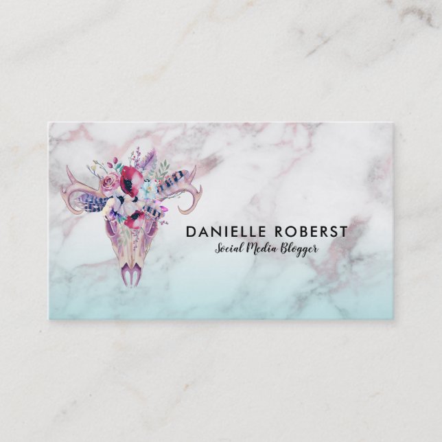 Marble Ombre & Boho Skull Business Card (Front)