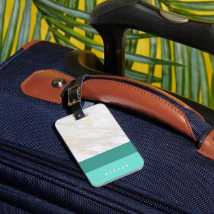 Marble Ombre Teal Monogram Luggage Tag
