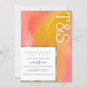 Marble Orange Pink Gold Typography Wedding Invitation
