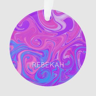 Marble Paint Swirl Art NAME Pink Purple Blue Fun Ornament