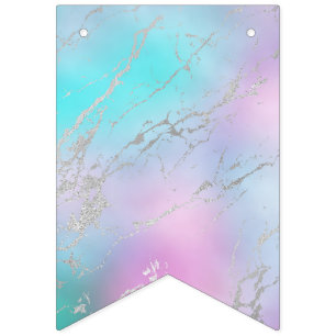 Marble Pastel Blue Silver Glitter Elegant Girly Bunting