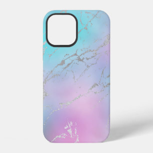 Marble Pastel Blue Silver Glitter Elegant Girly iPhone 12 Case