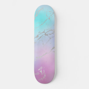 Marble Pastel Blue Silver Glitter Elegant Girly Skateboard