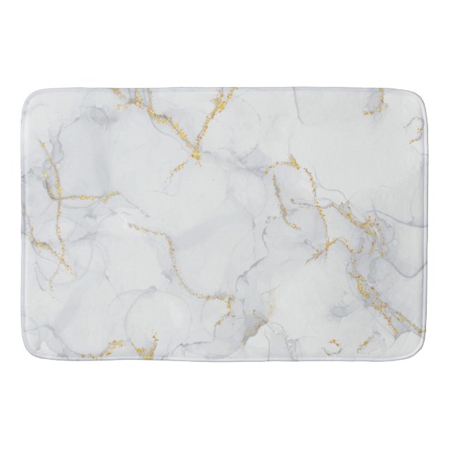 Marble Pastel Stone Texture Glitter Watercolor Bath Mat (Front)