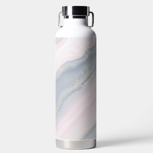Marble Pastel Stone Texture Glitter Watercolor Water Bottle (Front)