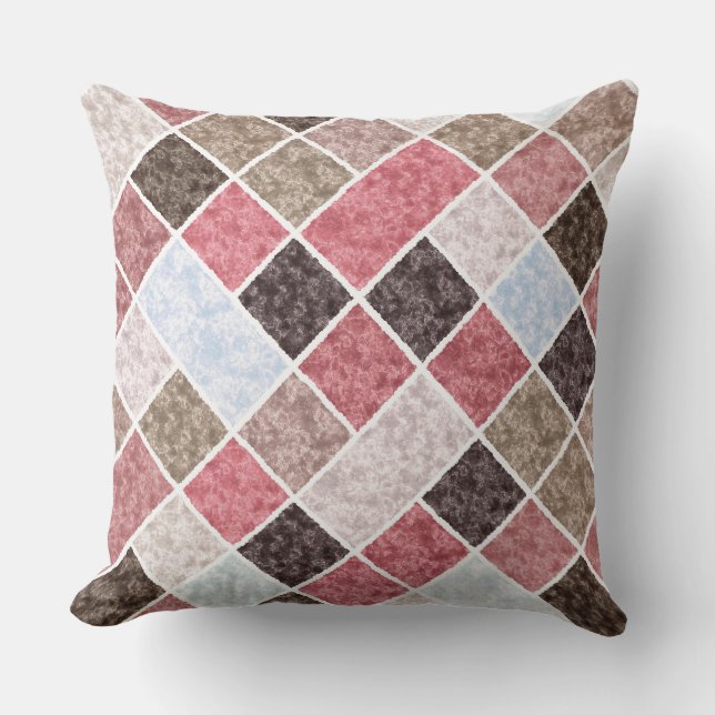 marble patchwork in brown and pink tones cushion (Front)