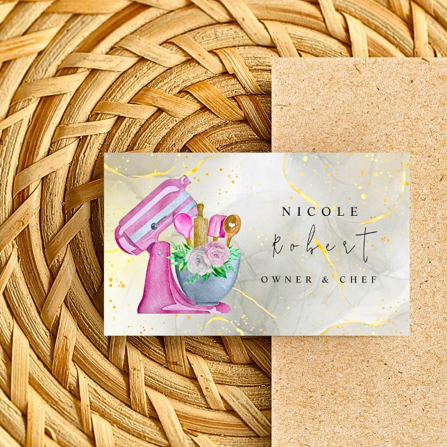 marble Patisserie Chef Bakery pink cream Business Card (Creator Uploaded)