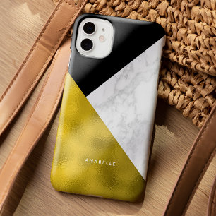 Marble Pattern and Faux Gold Foil iPhone 15 Pro Max Case
