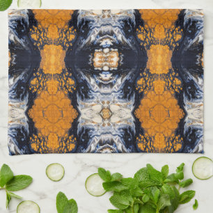 Marble pattern in golden and dark blue tea towel