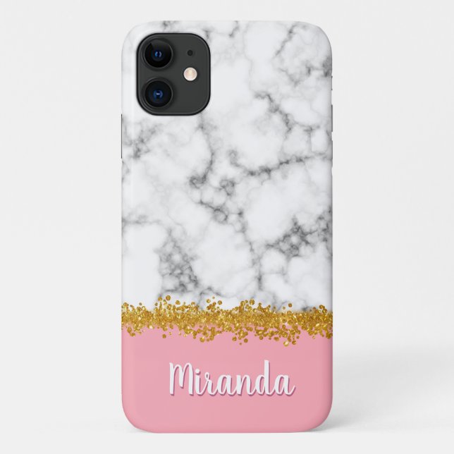 Marble Pattern on Pink with Gold Glitter Case-Mate iPhone Case (Back)