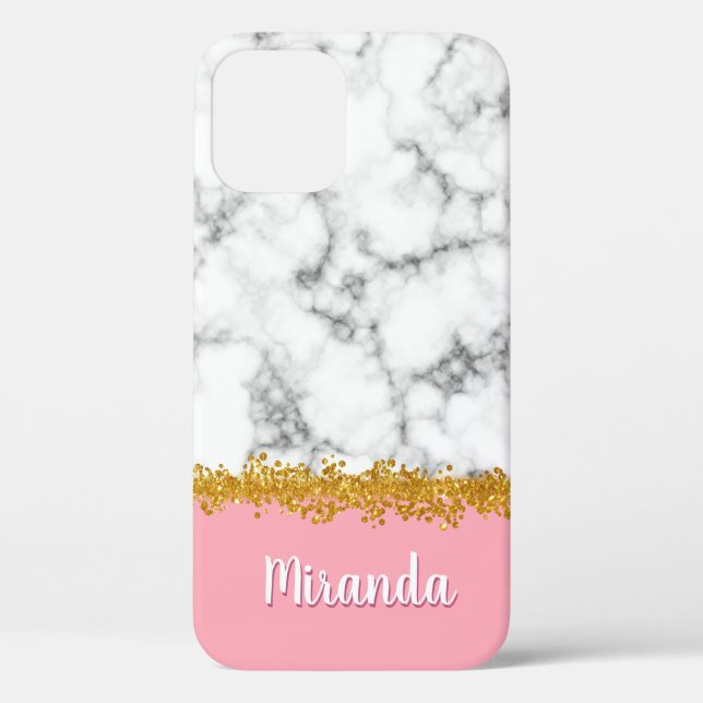 Marble Pattern on Pink with Gold Glitter Case-Mate iPhone Case (Back)
