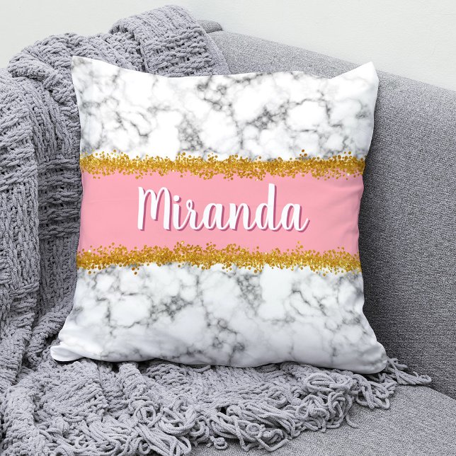 Marble Pattern on Pink with Gold Glitter Cushion (Creator Uploaded)
