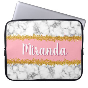 Marble Pattern on Pink with Gold Glitter Laptop Sleeve