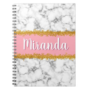 Marble Pattern on Pink with Gold Glitter Notebook