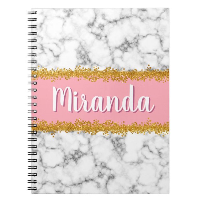 Marble Pattern on Pink with Gold Glitter Notebook (Front)