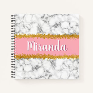 Marble Pattern on Pink with Gold Glitter Notebook