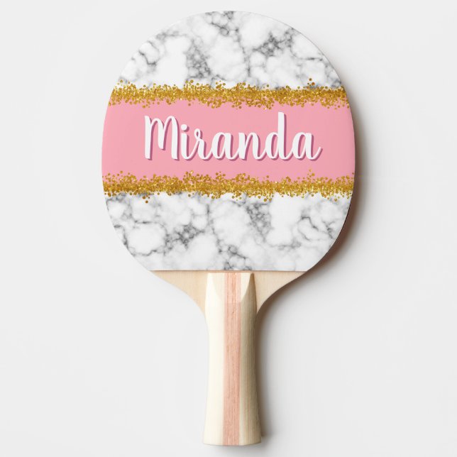 Marble Pattern on Pink with Gold Glitter Ping Pong Paddle (Front)