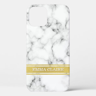 Marble Pattern with Gold Name Plate iPhone 12 Case