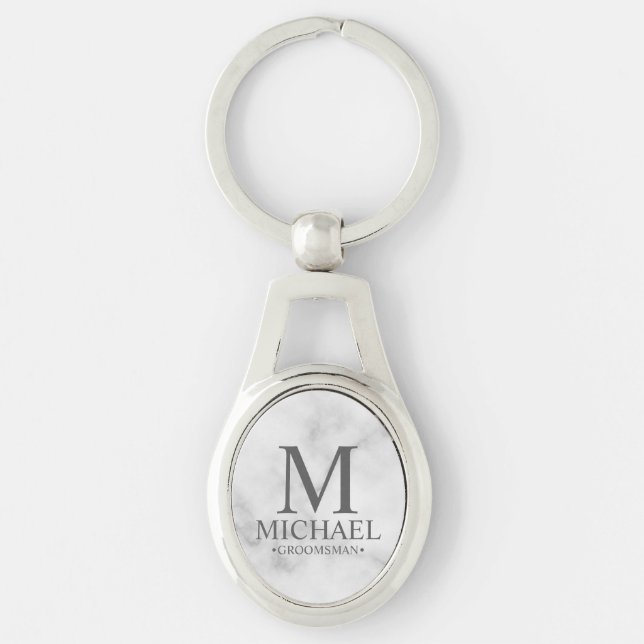 Marble Personalised Groomsman Name and Monogram Key Ring (Front)