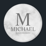 Marble Personalised Groomsman Name and Monogram Magnet<br><div class="desc">Modern Black and White Personalised Groomsman Gifts featuring personalised monogram, groomsman's name and title in grey classic serif font style on white marble background. Also perfect for Best Man, Father of the Bride and more. Please note: The marble details are simulated in the artwork. No actual marble will be used...</div>